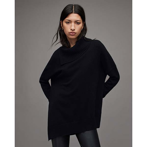 Allsaints Australia Womens Whitby Cashmere Wool Roll Neck Sweater Black AU18-643